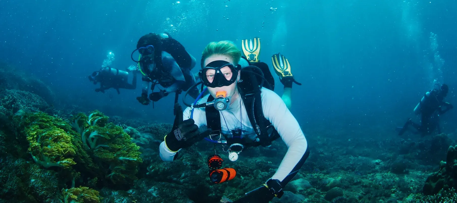 Leonard Blume scuba diving on a reef in Komodo